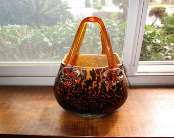 Heavy Leopard/Cheetah/Tortoise Shell Glass Purse Vase