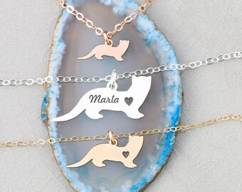 Ferret Gift Pet Ferret Necklace • Sterling Silver Ferret Charm Personalized Weasel Pet Engraved Name Ferret Pendant Rose Gold Pet