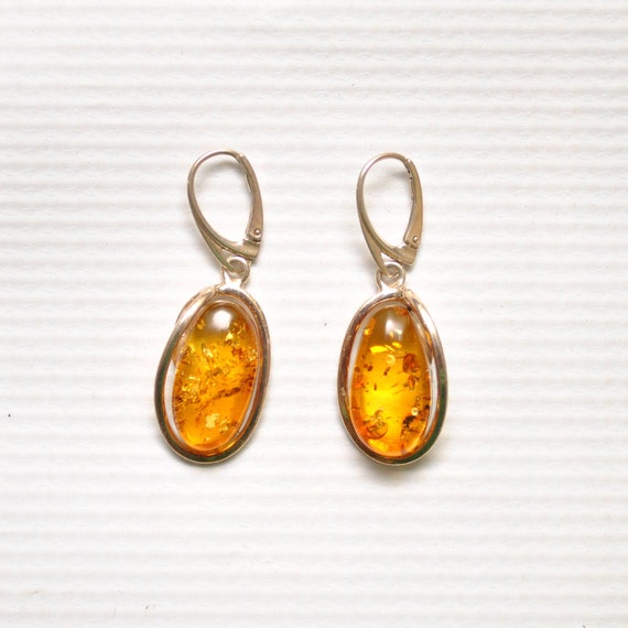 Sterling Silver Honey Amber Lever Back Earrings #9320