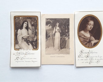 Saint Catherine - Set of 3 Antique Holy Cards