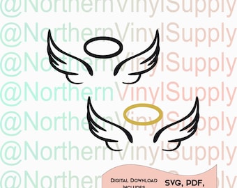 Angel Wings SVG - Angel Wings Cut File - Halo Cut File - SVG Cutting File - Cartoon angel - Angel Cutting File - Angel SVG - Halo svg