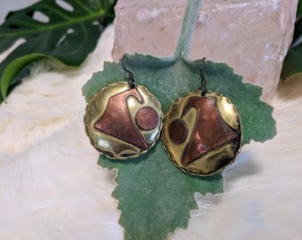 Brass and Copper Brutalist Style Earrings