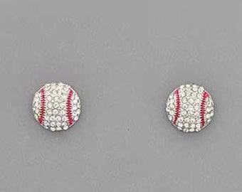 Baseball Rhinestone Post Style Earrings