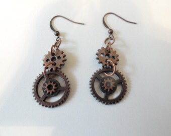 Steampunk Earrings Antiqued Copper Gears