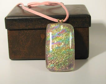 Pink and Gold Fused Glass Dichroic Pendant