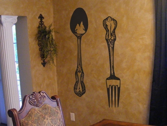 Items similar to Fork and Spoon wall decor vinyl decals - Large