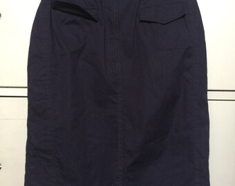 Pencil Skirt Sixties 60s Dark Blue Cotton High Waist xs (EUR 34,US 2, UK 6)