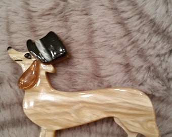 Dachshund weiner dog pin brooch acrylic Erstwilder like