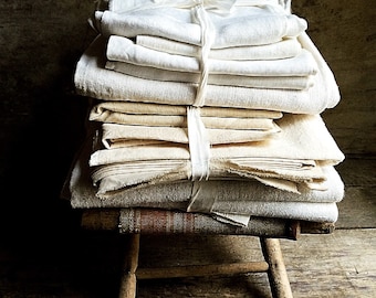 French Linen. French Antique Fabric.SURPRISE Bundle of French Antique Linens/Fabrics.French Country Textiles.Fabric Coupons of Varied Sizes.