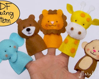 Digital Pattern: Zoo Friends 01 Felt Finger Puppets