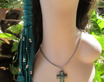 Native American One Hair Wrap Turquoise Deerskin Leather With Silver Beads Turquoise Leather Feathers Hair Wrap