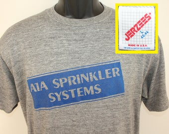 Jerzees Rayon Tri-blend A1A Sprinkler Systems vintage t-shirt L gray 80s 90s soft thin #22