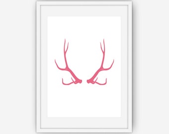 Pink Antler Print, Antler Wall Art, Antler Print, Wall Art, Printable, Instant Download