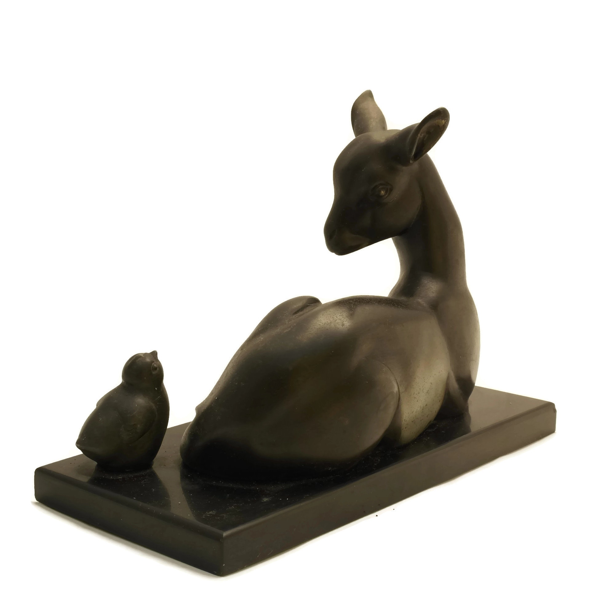 French Art Deco Animal Statue With Lamb And Chick Figurines Newborn French Art Deco Animal Statue With Lamb And Chick Figurines Newborn