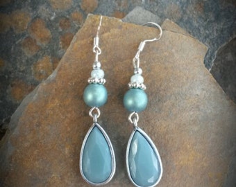 Sage Green Teardrop Sterling Silver Dangle Earrings, Mint Green Teardrop Sterling Silver Earrings