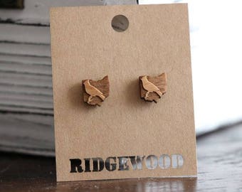 wooden cardinal ohio earring