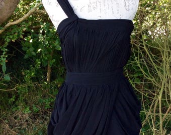 Black one shoulder Grecian style drapped mini dress