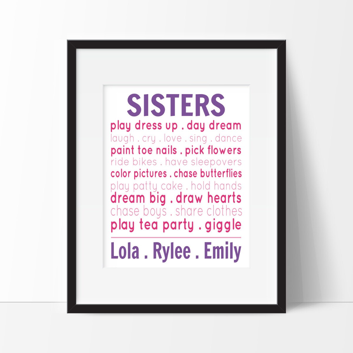 Sisters Prints Sister Typography Print Personalized Name