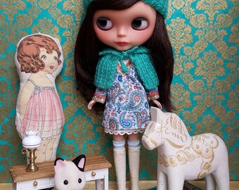 VENTE % émeraude Pom Pom Blythe chapeau et Cape ensemble