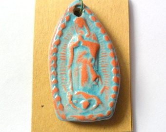 Turquoise Glazed Terra Cotta Kiln Fired Guadelupe Pendant Finding