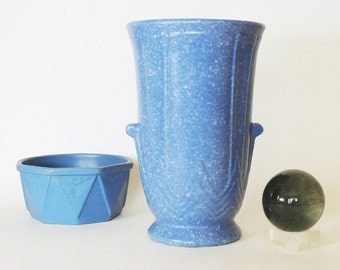 Robinson Ransbottom Art Deco Vase #127 Blue Victoria Glaze 10" Tall Vintage 1938