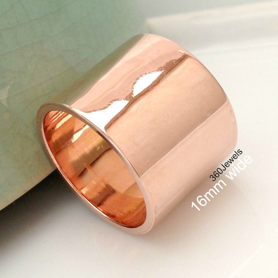 Extra thick  band 15 16mm rose  gold  plated over 925 sterling