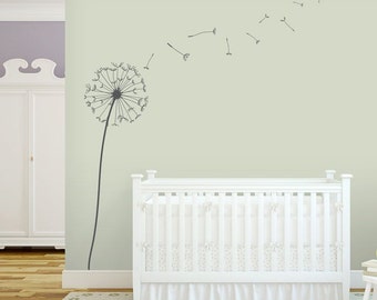 Dandelion Blowing in the Wind Wall Decal -Floral Vinyl Wall Decal, Nature Wall Decal, Dandelion Nursery, Blowing Dandelions, Dandelion Decal