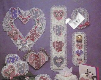 Victorian Hearts in Plastic Canvas, Vintage Plastic Canvas, Embroidery Patterns, Designs for Plastic Canvas, Needlework Canvas