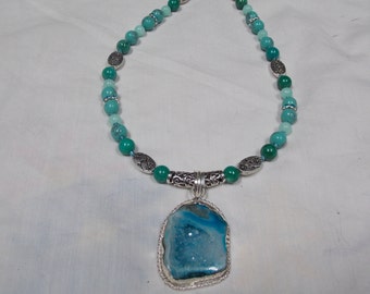 Hand made,beaded necklace, never made again. Turquoise Druzy