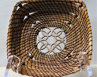 Brown Pine Needle Basket Beaded Pine Needle Basket Native American Pine Needle Coiled Basket For Him Home Decor Basket For Her Candy Basket