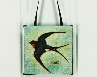 Soar - Barn Swallow Little Bird Ornament, Whimsical Wild Bird Miniature Word Art Wall Hanging
