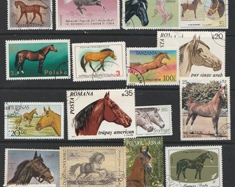 Thematic Horses used postage stamps off paper, for collectors or craftsfolk for use in collage, decoupage and many other uses
