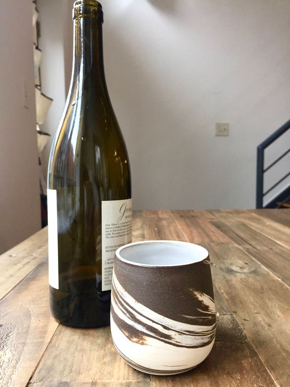 Ceramic wine glasses- marble clay- brown and white- functional cup