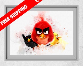 Angry Birds Wall Art, Angry Birds Decor, Angry Birds Gift, Angry Birds Print, Angry Birds Nursery, Angry Birds Poster, Free Shipping
