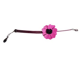 Bracelet anemone leather full grain cowhide offset asymmetrical