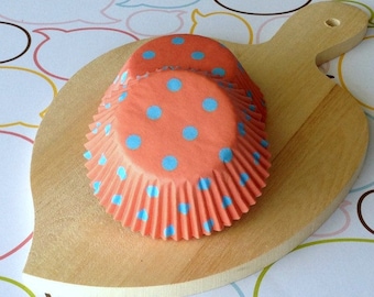 SALE - Blue Polka Dots/Peach Cupcake Liners