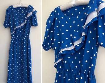 Vintage Polka Dot Dress, Navy and White Dress, Polka Dot Dress, Spotty Dress, Vintage Dress, 1950s Dress, Pinup Dress, Swing Dress