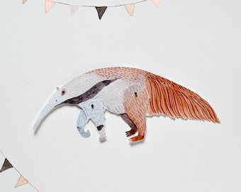 Anteater Articulated Paper Doll Printable Instant Download PDF