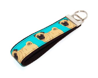 Pug Keychain | Dog Key Fob Wristlet | Under 10 Gift Animal Lover Dog Walker or Groomer