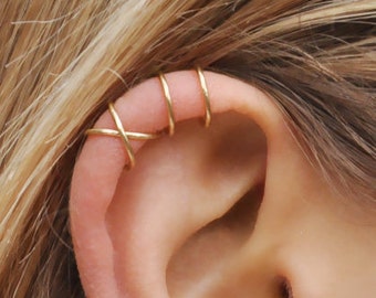 Set of 2 Ear Cuffs, Ear Cuff, No Piercing,Earcuff,Double Ear Cuff and Criss Cross Ear Cuff,Cartilage,Simple Ear Cuff,Fake Cartilage Earring