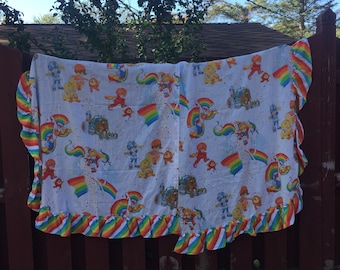 Rainbow Brite Curtains / Vintage Rainbow Bright Cartoon Linens / Rainbow Curtains for Child's Bedroom