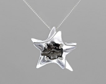 Star Space Necklace with Real Meteorite - Sterling Silver