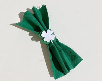 St Patricks Shamrock 4 Leaf Clover Irish Green Napkin Rings Set of 10