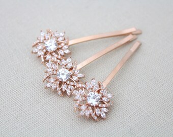 Rose gold hair pin, Bridal hair pins, Rose Gold Wedding hair pins, Bridal hair clips, Crystal hair pins, Hair accessories, Rose Gold clips