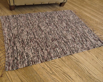 Hand Woven Rag Rug Floral Denim 29" x 38"
