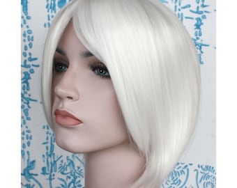 White short wig with long side bangs. high quality smooth wig. ready to ship.