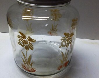 Vintage Glass Cookie Jar Flower Motif