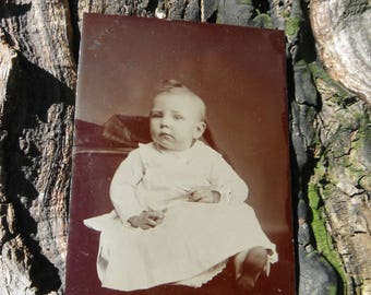 Tintype Photo - Baby in White Dress