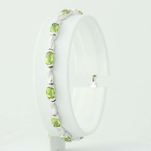 Peridot Link Bracelet 6 3/4" - 14k White Gold August Birthstone 6.00ctw N4979