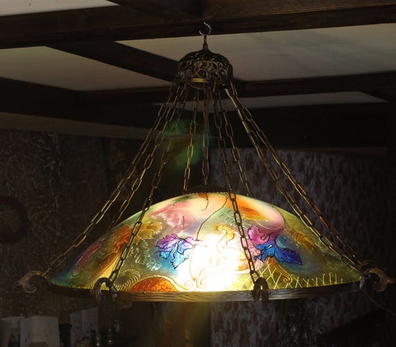 Glass Light Fixture Large Chandelier Painted Pendant